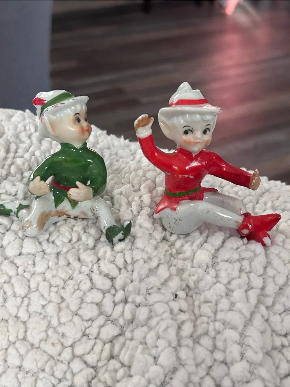 Vintage Set Of 2 Pixies Elves With Hats Candle Huggers Japan